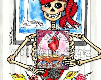 Rayos Equis XOXO- X Rays XOXO- Giclee Art Print of Original Art by Karina Gomez - Valentines Day - MExican Art - Dia de los Muertos Art