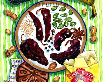 Mi Mero Mole" Original Art and Giclee Prints by Karina Gomez-Mexican Art-Kitchen Decor-Cocina Mexicana - Chile -Chocolate Abuelita Art
