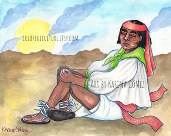 Tarahumara Pastel - Hombre  - Man -  Art by Karina Gomez-Mexican Art -Original and Prints Available - Tarahumara Indigenous Man Raramuri