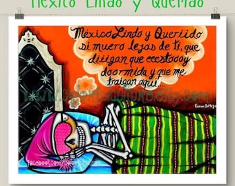 Mexico Lindo y Querido"Painting by Karina Gomez,Mexican Colorful Folk Art,Dia de Muertos Arte,Day of the Dead Sugar Skulls,Latino Hispanic