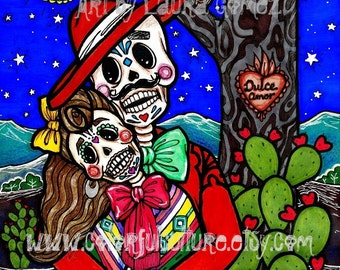 Dulce Amor / Sweet Love"-Art Print by LAURA GOMEZ- 8"x10" Or 11x14"-Day of the Dead- Dia de los Muertos-Mexican Art