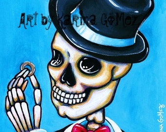 Novio Azul / Blue Groom - Dia de los Muertos Portrait by Karina Gomez - Day of the Dead -Mexican Art-Arte Mexicano  8X10" Original Art