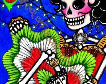 Si Oui Can Can / Si Se Puede - Art Print by Karina Gomez- Dia de los Muertos-Day of the Dead Theme- Mexican Folk Art