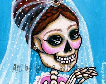 Novia Azul / Blue Bride - Dia de los Muertos Portrait by Karina Gomez - Day of the Dead -Mexican Art-Arte Mexicano  8X10" Original Art