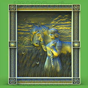Frau und Pferd STL 3D-Modell für CNC-Fräser, Holzkunst, Wanddekoration, aspire, artcam, Cnc-Gravur