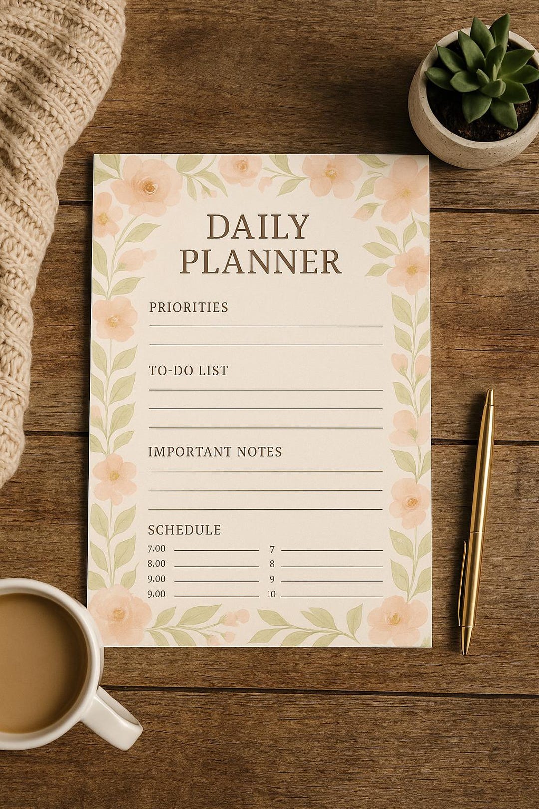 Floral Daily Planner Printable Minimalist To-do List and Schedule ...