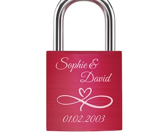 Personalisiertes Liebesschloss mit Gravur | 8 Farben | Wunschtext & Motive | Beidseitig gravierbar | Geschenk zur Hochzeit oder Liebe