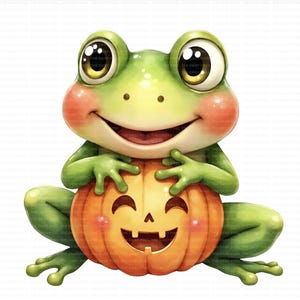 13 Pumpkin Frog Clipart PNGs – Halloween Frog Bundle, Spooky Pumpkin Frogs, 300 DPI Digital Download for Stickers & Crafts