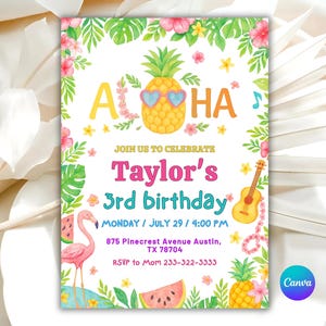 Tropical Birthday Invitation Hawaiian Invitation Luau Invitation Aloha Party Invite Pineapple Invite EDITABLE Instant Digital Download