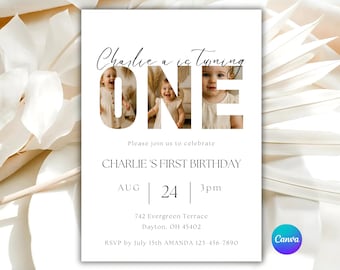 Minimalist Boho First Birthday Invitation: Editable Digital Download
