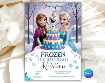 FROZEN Invitation Elsa Birthday Invitation Winter Snow Birthday Printable,Editable Instant Download Canva Template Frozen Invite