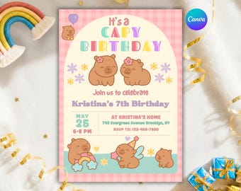 Capybara invitation , EDITABLE Capybara Birthday , Capy Birthday, Kawaii Capybara, Capybara Party Invite, Digital Template, Capybara Cute