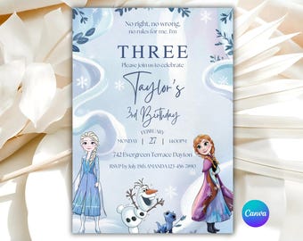 Frozen 3rd Birthday Invitation Frozen Invitation, Princess Elsa Anna Party Invitation, EDITABLE Girl Frozen Birthday Invite Digital Theme