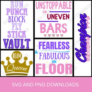 Paquete SVG y PNG de gimnasia / Diseños de viga, barras asimétricas, suelo, salto y todoterreno / Camisetas y archivos de regalo para gimnastas