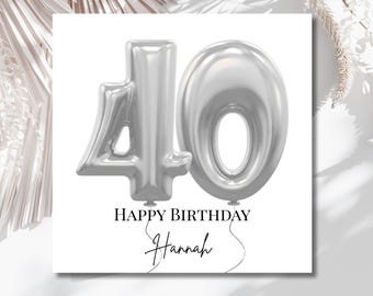Personalized 40th Birthday Card – Silver Balloon Numbers – Modern & Elegant – 40th Birthday Card