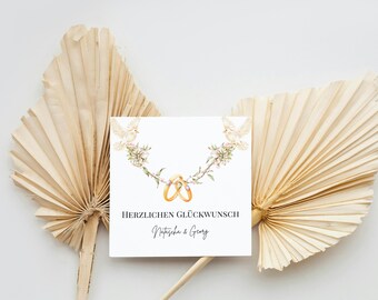 Personalized Wedding Card – Congratulations Card with Doves & Wedding Rings | Watercolor Wedding Card | Engagement Card with Names