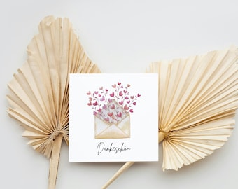 Thank you card with heart blossoms | Watercolor thank you card | Envelope illustration | Thank you card | Minimalist greeting card