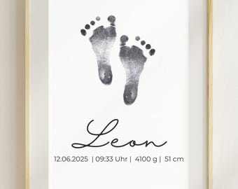 Babyfotavtrycksaffisch med stämpeldyna | Gör-det-själv-kit för babyfotavtryck | Personlig födelsedataaffisch | Babyshowerpresent