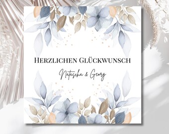 Personalized wedding card – Congratulations | Elegant floral wedding greeting card | Personalized with names