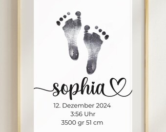 Babyfotavtrycksaffisch med stämpeldyna | Gör-det-själv-kit för babyfotavtryck | Personlig födelsedataaffisch | Babyshowerpresent