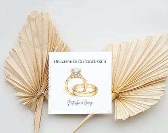 Personalized Wedding Card – Congratulations Card with Wedding Rings | Watercolor Engagement Card | Wedding Greeting Card