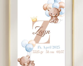 Birth board, birth poster, birth date poster, balloon, birth announcement, birth gift,