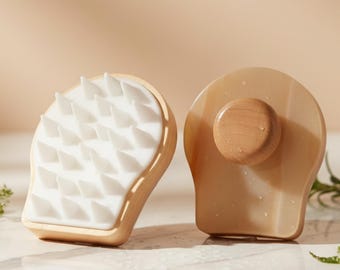 Wooden Scalp Massager | Shampoo Brush with Long Silicone Bristles | Eco-Friendly Haircare Tool