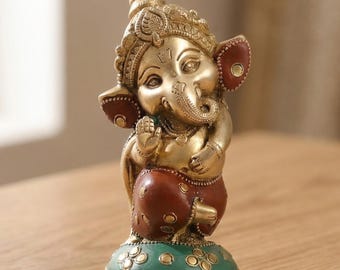 Estatua de Ganesha bebé de latón puro de 12,7 cm (5 pulgadas) – Pequeña figura de deidad hindú