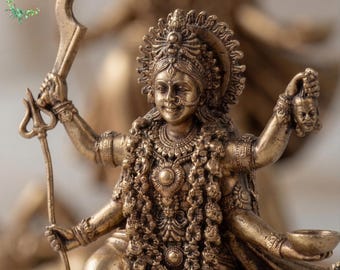 Estatua de la diosa Kali de 10 cm (4 pulgadas) – Ídolo de Kali de latón puro, decoración tradicional india para el hogar, artículo de regalo religioso.