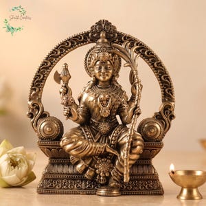 Ídolo de la diosa Lalita Devi de latón puro, estatua de Raja Rajeshwari sentado, figura de latón intrincada de 10 cm, regalo tradicional para la decoración del hogar.