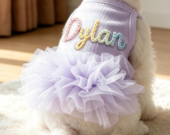 Personalized Pet Tutu Dress with Name, Embroidered Name Dog Birthday Outfit, Dog Summer Apparel, Doggy Princess Skirt, Custom Dog Lover Gift