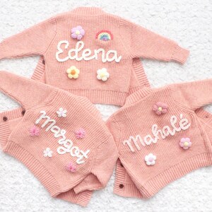 Chunky Embroidered Cardigans, Personalized Baby Name Cardigan, Knitted Newborn Sweater, New Baby Gifts image 2