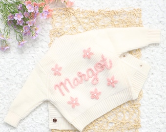 Embroidered Baby Name Cardigan, Personalised Baby Cardigan, Baby Coming Home Gift, Hand Knitted Toddler Cardigan, Newborn Gift