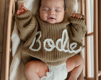 Monogrammed Baby Sweater, Embroidered Sweater with Name, Custom Name Sweater Baby Girls Boys, Personalized Newboorn Gift