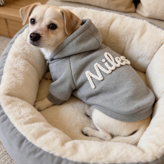 Personalized Dog Hoodie, Embroidered Pet Name Sweatshirt, Custom Puppy Clothes, Handknitted Dog Jumper, Gift for Dog Lovers, Doggy Jacket