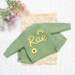 Chunky Embroidered Cardigans, Personalized Baby Name Cardigan, Knitted Newborn Sweater, New Baby Gifts image 5