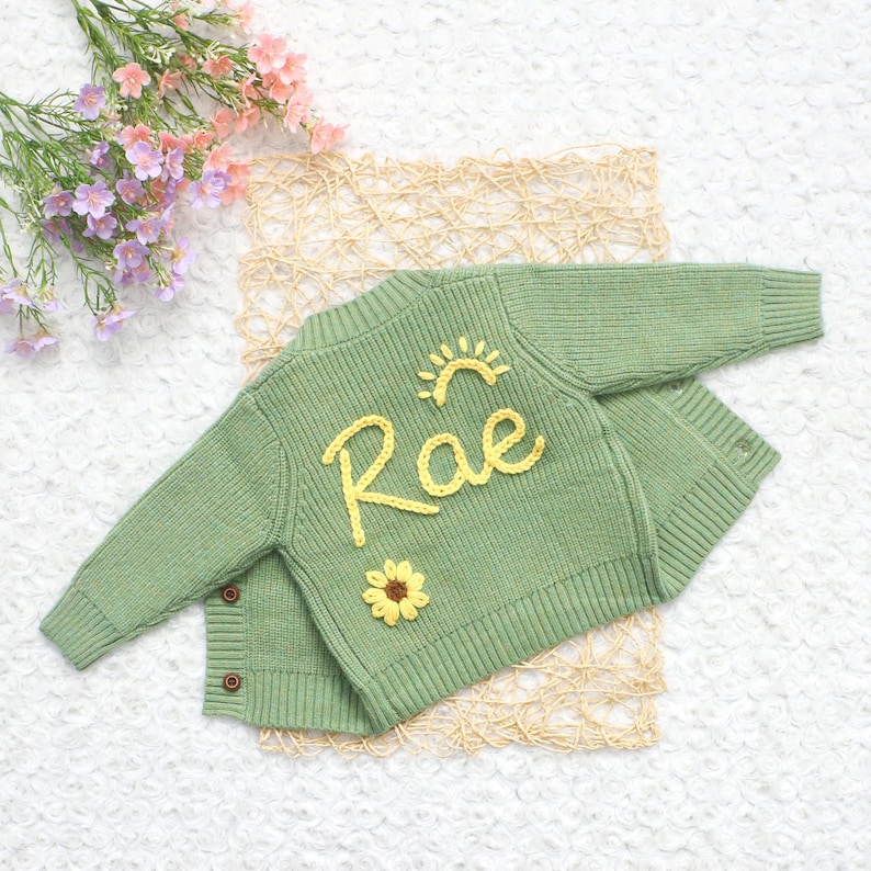 Chunky Embroidered Cardigans, Personalized Baby Name Cardigan, Knitted Newborn Sweater, New Baby Gifts image 5