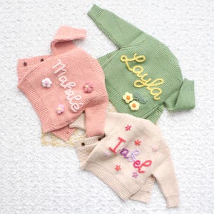 Chunky Embroidered Cardigans, Personalized Baby Name Cardigan, Knitted Newborn Sweater, New Baby Gifts image 11
