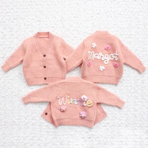 Chunky Embroidered Cardigans, Personalized Baby Name Cardigan, Knitted Newborn Sweater, New Baby Gifts image 8