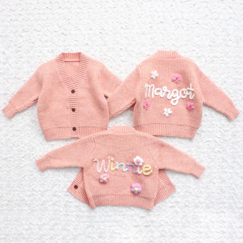 Chunky Embroidered Cardigans, Personalized Baby Name Cardigan, Knitted Newborn Sweater, New Baby Gifts image 8