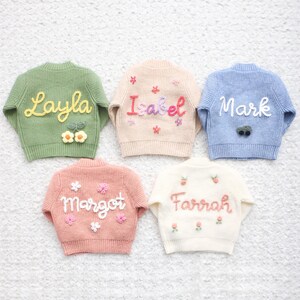 Chunky Embroidered Cardigans, Personalized Baby Name Cardigan, Knitted Newborn Sweater, New Baby Gifts image 13