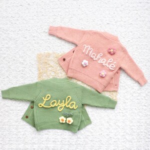 Chunky Embroidered Cardigans, Personalized Baby Name Cardigan, Knitted Newborn Sweater, New Baby Gifts image 4