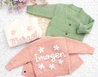 Chunky Embroidered Cardigans, Personalized Baby Name Cardigan, Knitted Newborn Sweater, New Baby Gifts