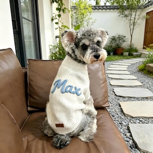 Custom Dog Sweater, Personalised Puppy Jumper, Embroidered Pet Name Clothing, Hand Knit Dog Sweater Cotton, Pet Memorial Gift, Dog Baby Gift image 2