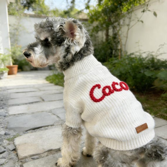 Custom Dog Sweater, Personalised Puppy Jumper, Embroidered Pet Name Clothing, Hand Knit Dog Sweater Cotton, Pet Memorial Gift, Dog Baby Gift