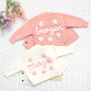 Chunky Embroidered Cardigans, Personalized Baby Name Cardigan, Knitted Newborn Sweater, New Baby Gifts image 10