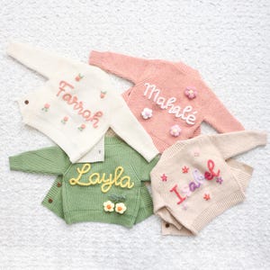 Chunky Embroidered Cardigans, Personalized Baby Name Cardigan, Knitted Newborn Sweater, New Baby Gifts image 6