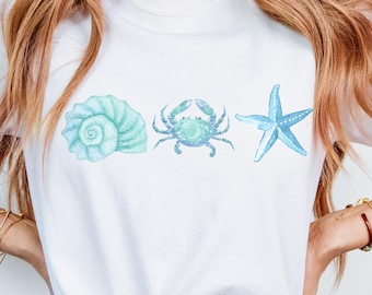 Coastal Sea Life T-Shirt: Watercolor Ocean Graphic, Comfort Colors Tee