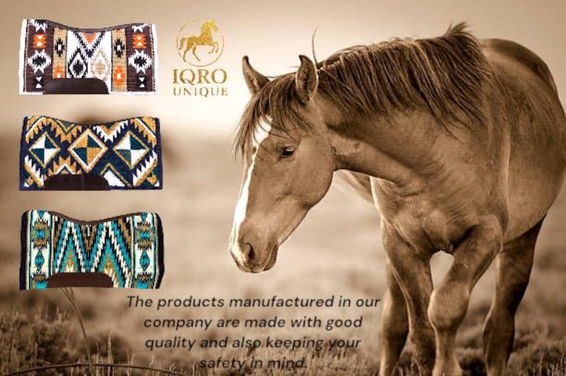 Handwoven Western Contour Saddle Pad – Navajo Style Wool Blanket Pad with Leather Wear Guards, Horse Tack Gift image 4
