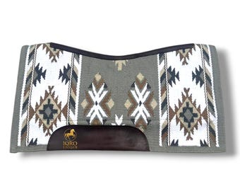 Handwoven Western Contour Saddle Pad – Navajo Style Wool Blanket Pad with Leather Wear Guards, Horse Tack Gift